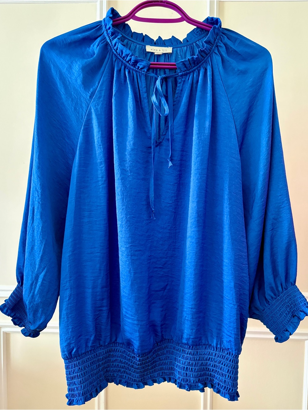 Alex & Ani Royal Blue Peasant Blouse with Smocked Hem